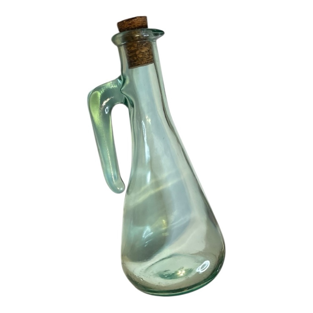 Vintage Blue Tint Clear Glass Pitcher Small Cruet Trinket Bottle From Italy